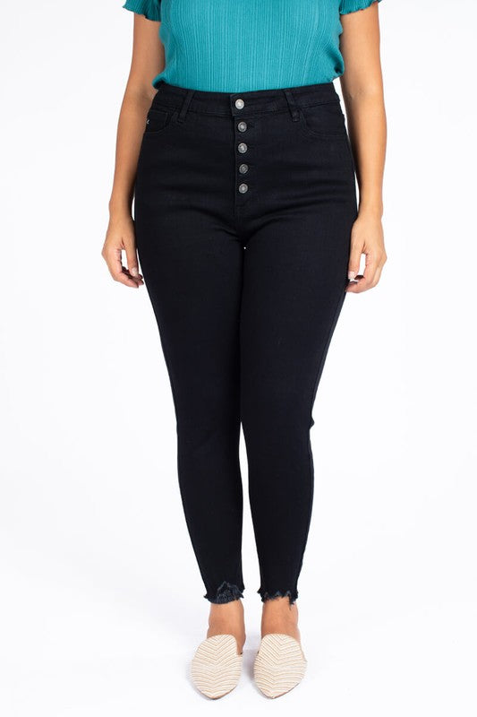 High Rise Black Button Fly Super Skinny Jeans