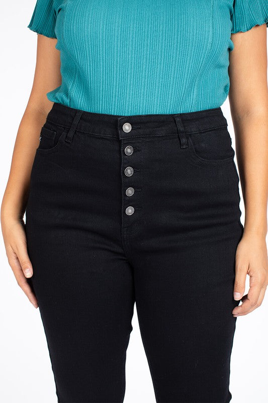 High Rise Black Button Fly Super Skinny Jeans