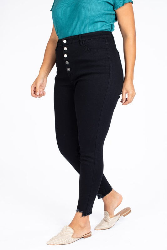 High Rise Black Button Fly Super Skinny Jeans