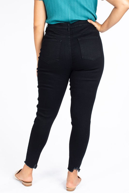 High Rise Black Button Fly Super Skinny Jeans