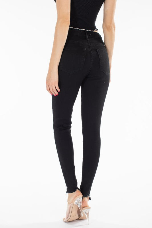 High Rise Black Button Fly Super Skinny Jeans