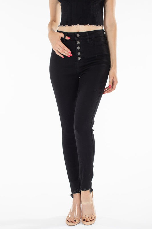 High Rise Black Button Fly Super Skinny Jeans