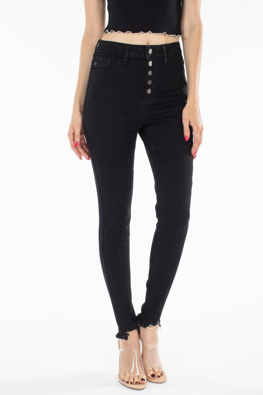 High Rise Black Button Fly Super Skinny Jeans
