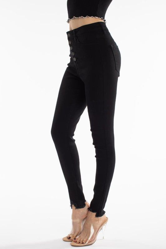 High Rise Black Button Fly Super Skinny Jeans