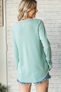 Waffle Knit V Neck- Coral + Mint