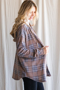 Brown Plaid Hooded Shacket