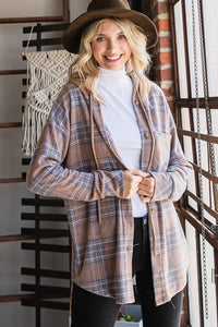 Brown Plaid Hooded Shacket