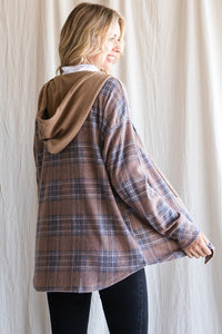 Brown Plaid Hooded Shacket