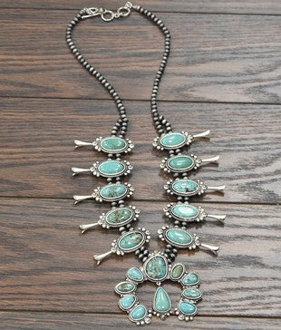 Full Squash Blossom Natural Turquoise Necklace