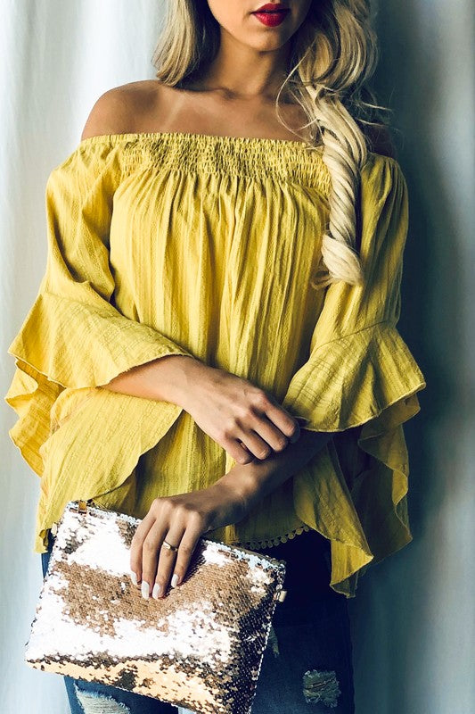 Off Shoulder Mustard Top