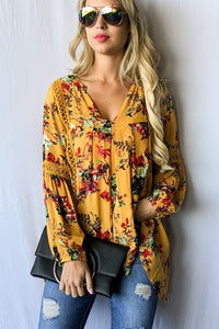 Floral Printed With Lace Trim Casual Tunic Top