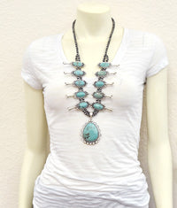 30" Full Squash Blossom Natural Turquoise Necklace