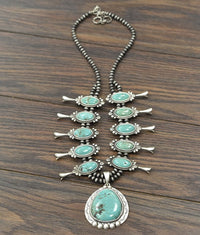 30" Full Squash Blossom Natural Turquoise Necklace
