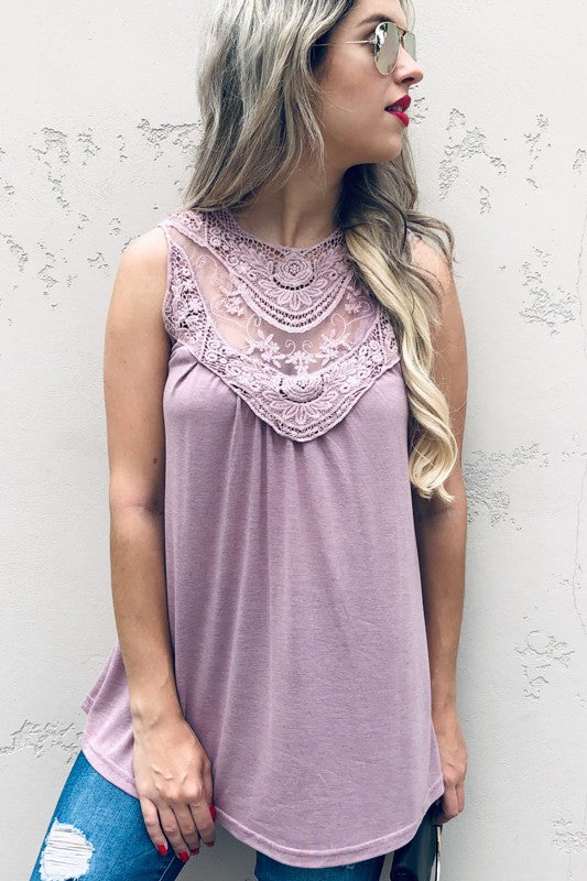 Lace Trim Sleeveless Tunic Tank