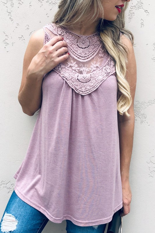Lace Trim Sleeveless Tunic Tank