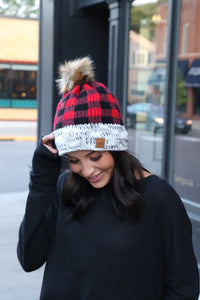 Red Buffalo Plaid Fleece Pom Beanie