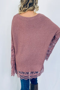Lace Detail Wide Bell Sleeve Textured Knit Tunic