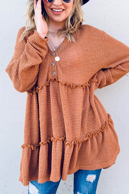 Charming Ruffled Details Empire Line Tunic Top