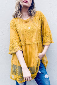 Floral Embroidered Mesh Tunic Top