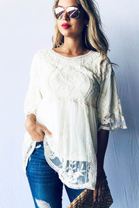 Floral Embroidered Mesh Tunic Top