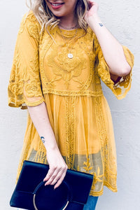 Floral Embroidered Mesh Tunic Top
