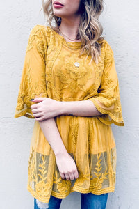 Floral Embroidered Mesh Tunic Top