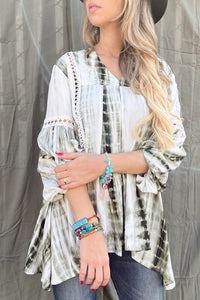 Tie Dye, Aztec Printed Lace Detail Tunic Top