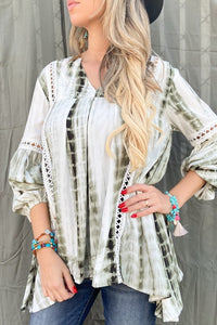 Tie Dye, Aztec Printed Lace Detail Tunic Top