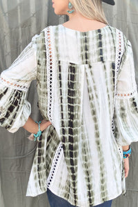 Tie Dye, Aztec Printed Lace Detail Tunic Top