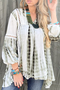 Tie Dye, Aztec Printed Lace Detail Tunic Top