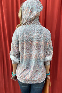 Aztec Printed Lace Up Pullover Knit Hoodie