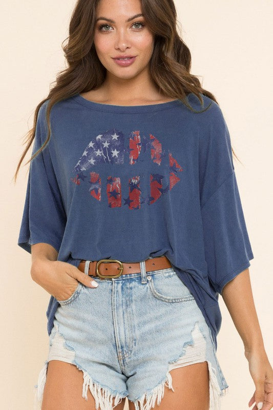 American Flag Lip Rayon Jersey Top