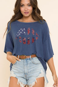 American Flag Lip Rayon Jersey Top