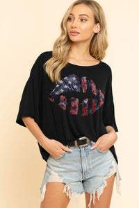 American Flag Lip Rayon Jersey Top