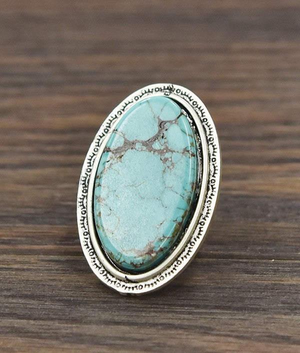 Round Natural Turquoise Adjustable Ring