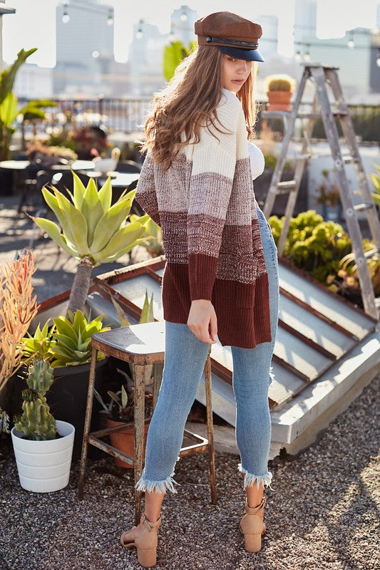 Long Sleeve Ombre Pocket Open Cardigan