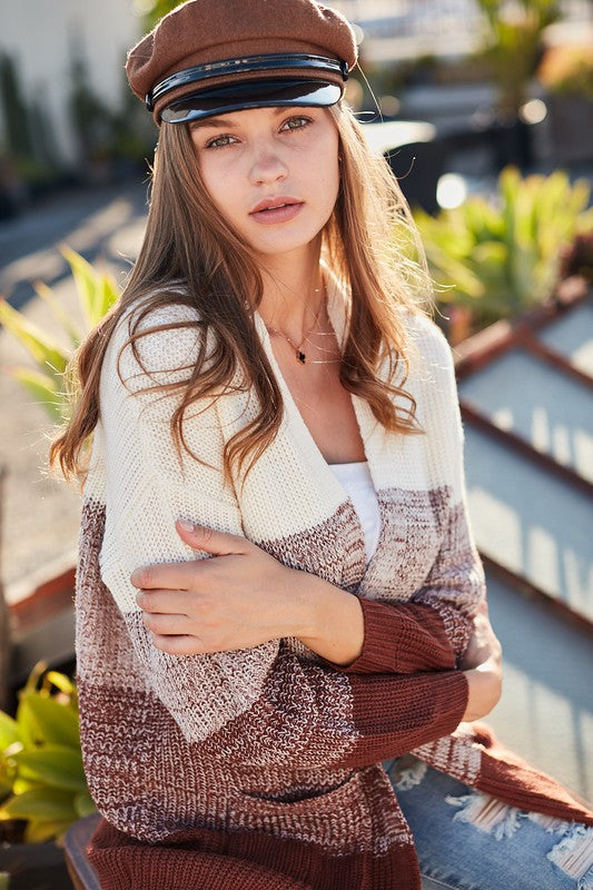 Long Sleeve Ombre Pocket Open Cardigan