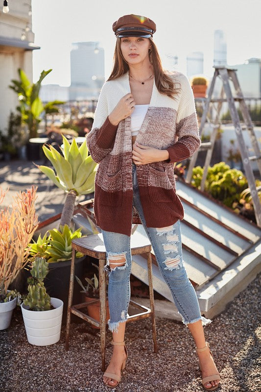 Long Sleeve Ombre Pocket Open Cardigan