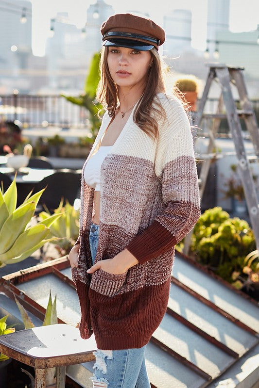 Long Sleeve Ombre Pocket Open Cardigan