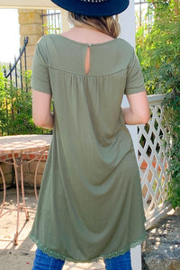 Lace Trim Short Sleeve Midi Dress