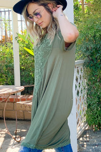 Lace Trim Short Sleeve Midi Dress