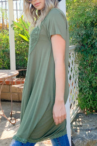 Lace Trim Short Sleeve Midi Dress