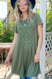 Lace Trim Short Sleeve Midi Dress