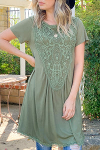 Lace Trim Short Sleeve Midi Dress