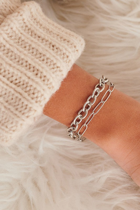 Double Thick Silver Chain Bracelet