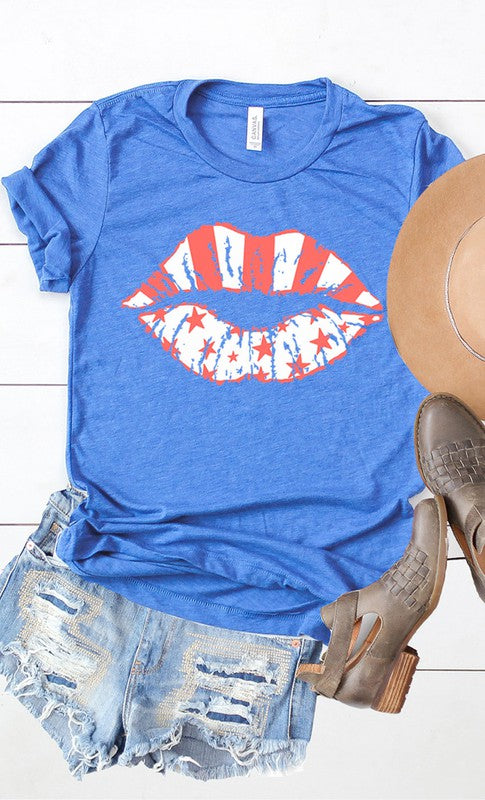 Royal Blue American Lips Tee