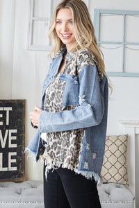 LEOPARD PRINT DETAIL DENIM JACKET
