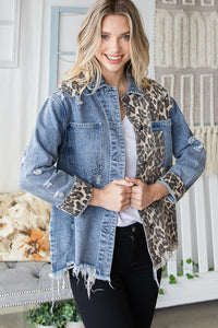 LEOPARD PRINT DETAIL DENIM JACKET
