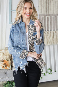 LEOPARD PRINT DETAIL DENIM JACKET