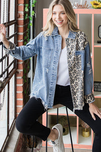 LEOPARD PRINT DETAIL DENIM JACKET